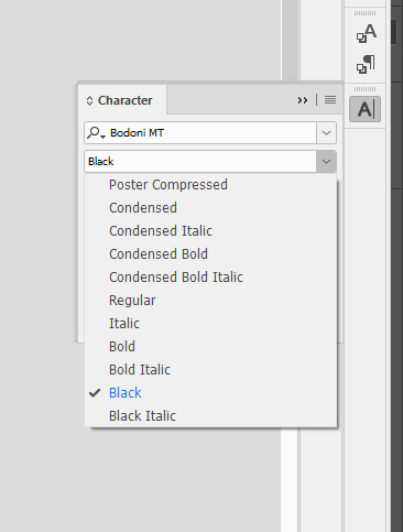 Bodoni MT font family choices from a drop-down box.
