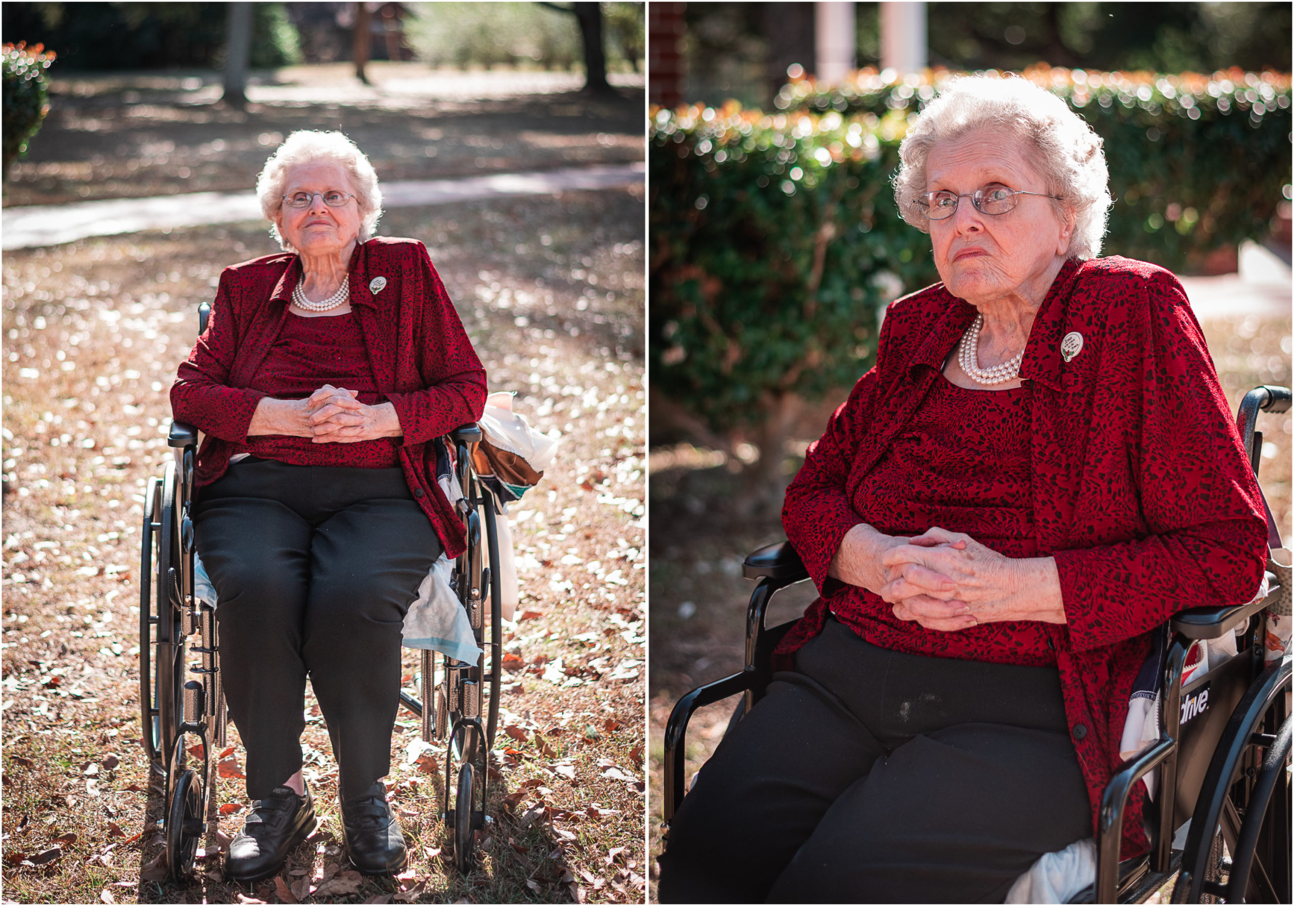 A collage of my grandmother ourdoors on a sunny Christmas day.