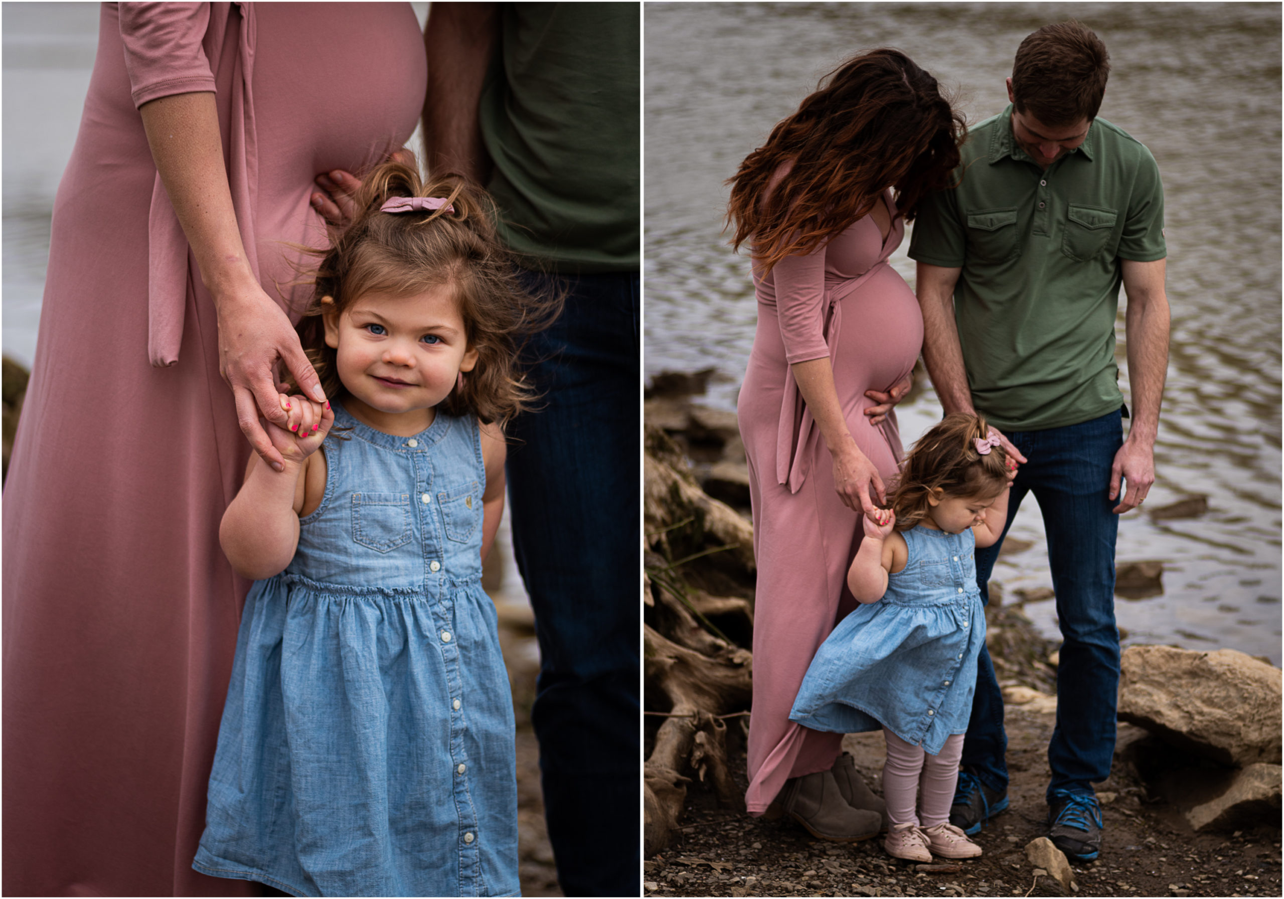 Maternity photos with a woman and her family along the Tennessee River at Island Home Park.