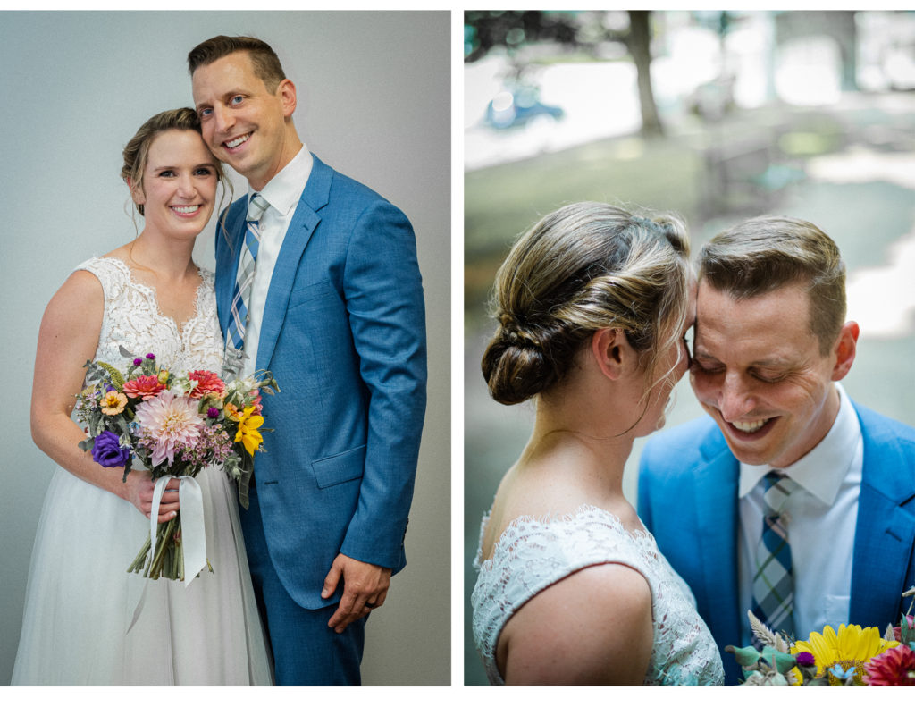 A collage of a bride and groom at their wedding at the Knox County Courthouse in downtown Knoxville.