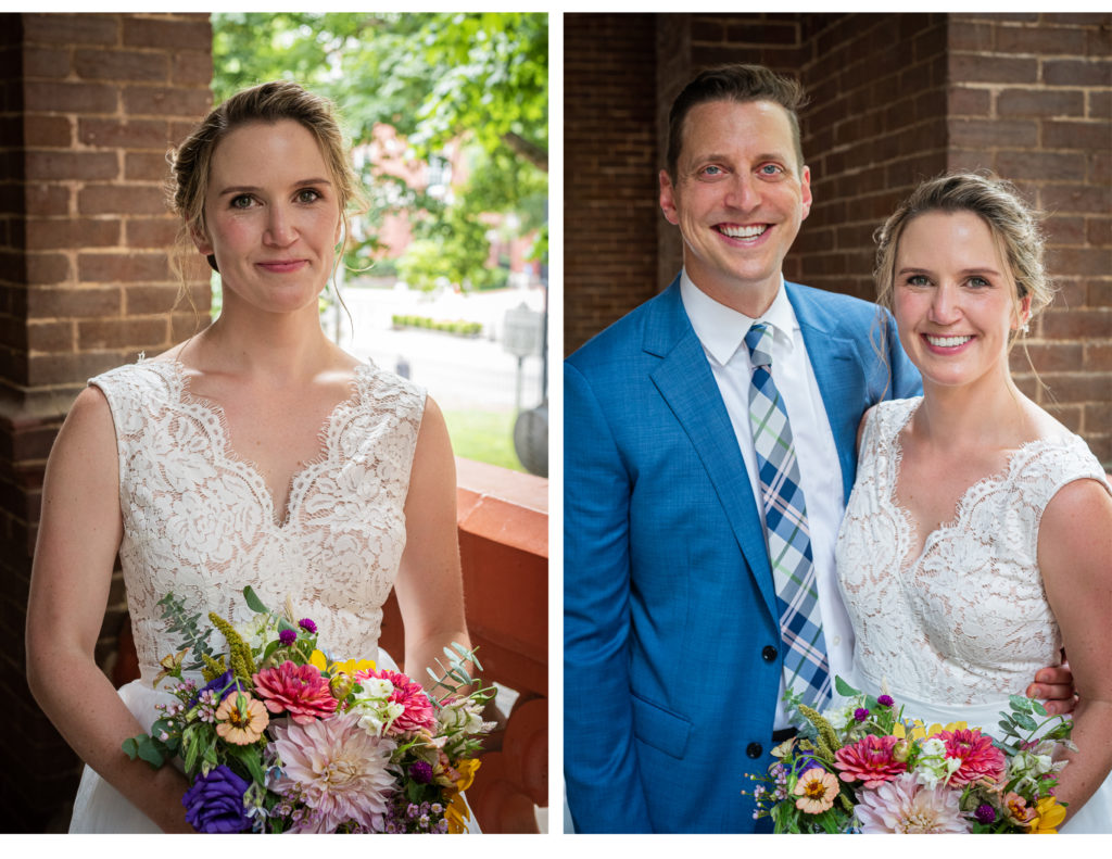 A collage of a bride and groom after their wedding at the Knox County Courthouse in downtown Knoxville.