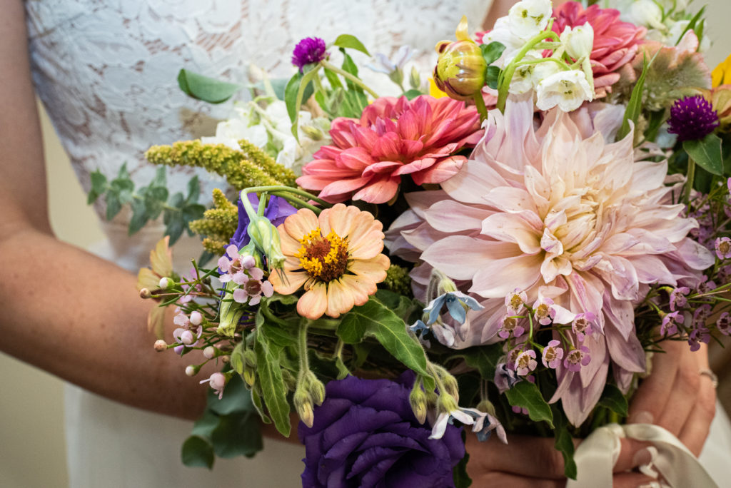 A beautiful, colorful bouquet of flowers from a wedding at the Knox County Courthouse in Knoxville.