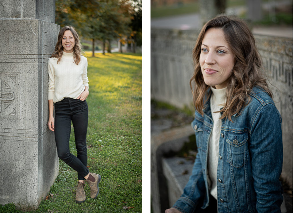 A collage of Sophia Etienne's branding photo session at Talahi Park in Knoxville.