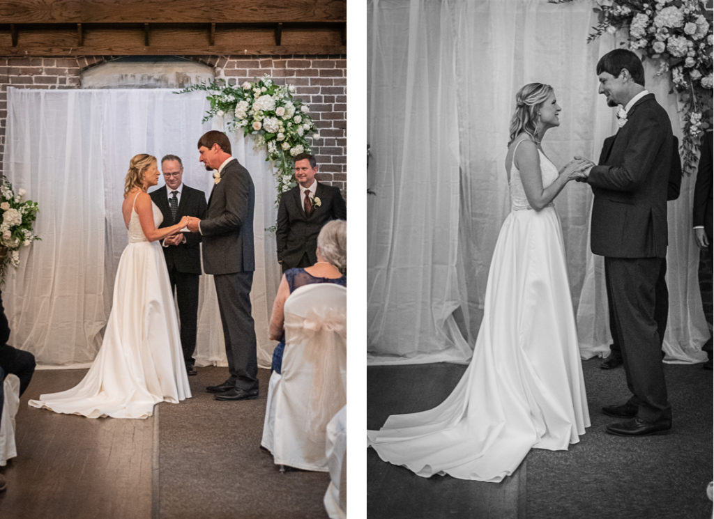 A collage of the wedding vows at the historic Foundry on the Fair Site.